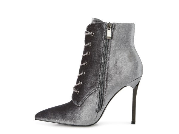 Velvet Feel Stiletto Heel Ankle Boots