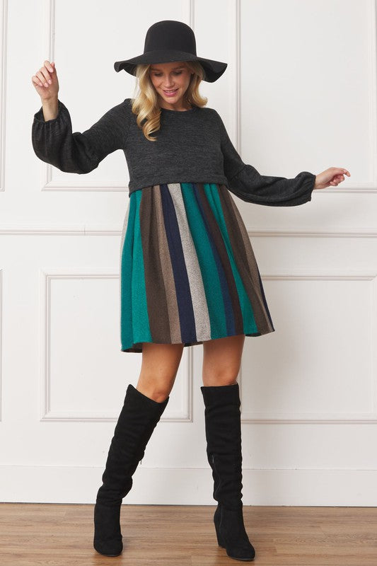 Balloon Sleeve Pullover Sweater Dress