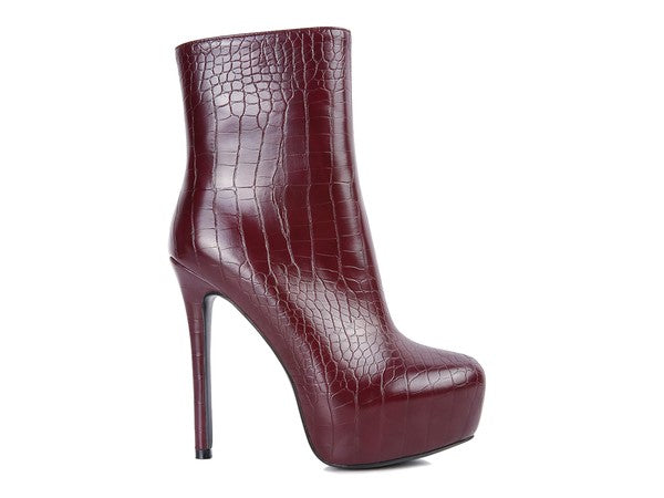 Orion High Heeled Croc Leather Ankle Boot