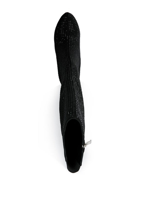 Nebula Rhinestone Embellished Stiletto Platform Knee Boots