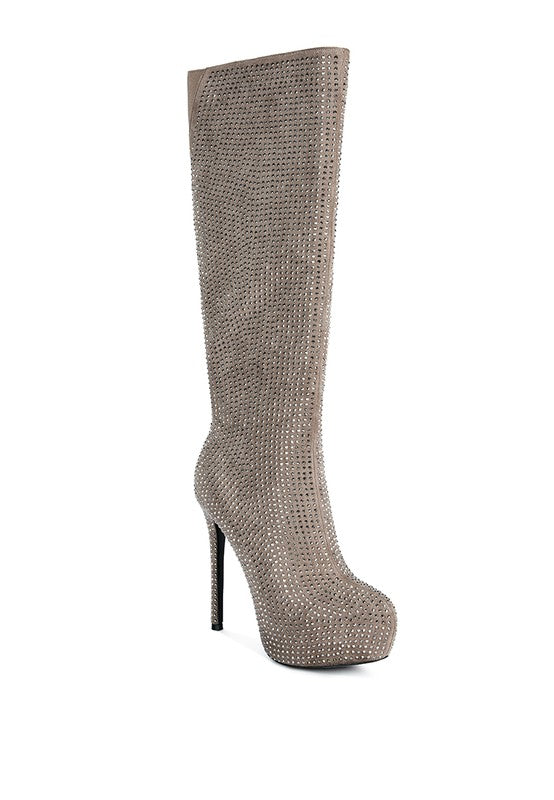 Nebula Rhinestone Embellished Stiletto Platform Knee Boots