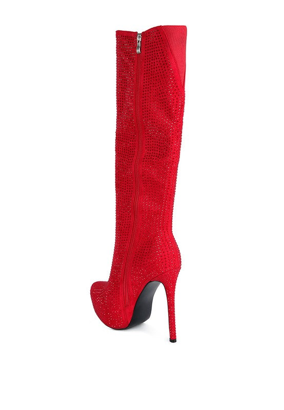 Nebula Rhinestone Embellished Stiletto Platform Knee Boots