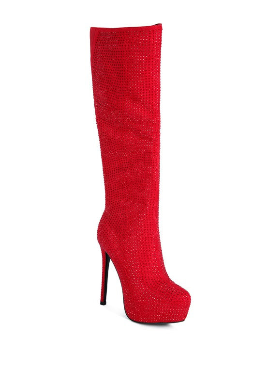 Nebula Rhinestone Embellished Stiletto Platform Knee Boots