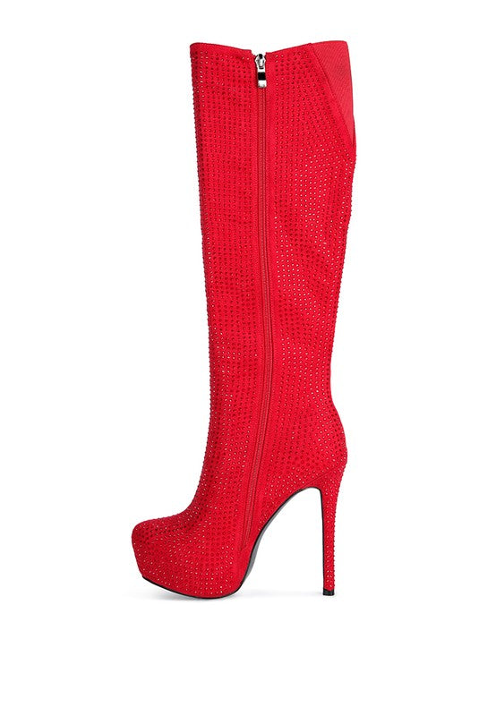 Nebula Rhinestone Embellished Stiletto Platform Knee Boots