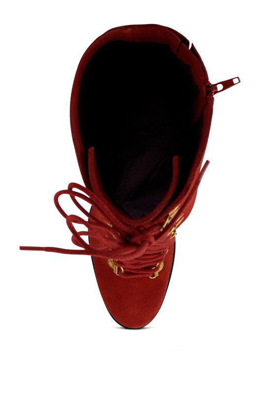 Women Lace Up Knee High Boots With Metal Eyelets