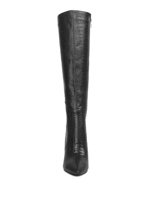 Stiletto High Heeled Crocodile Knee Boots