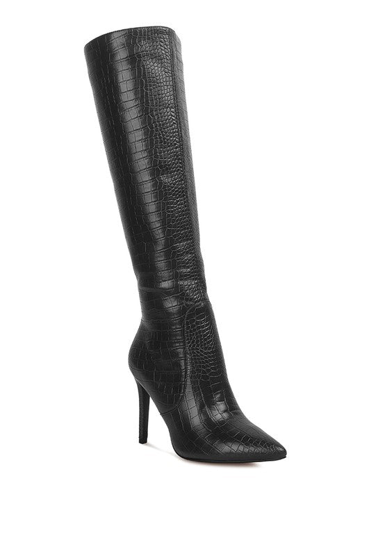 Stiletto High Heeled Crocodile Knee Boots
