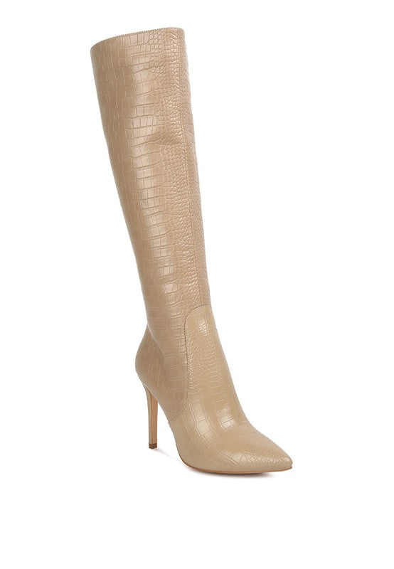 Stiletto High Heeled Crocodile Knee Boots