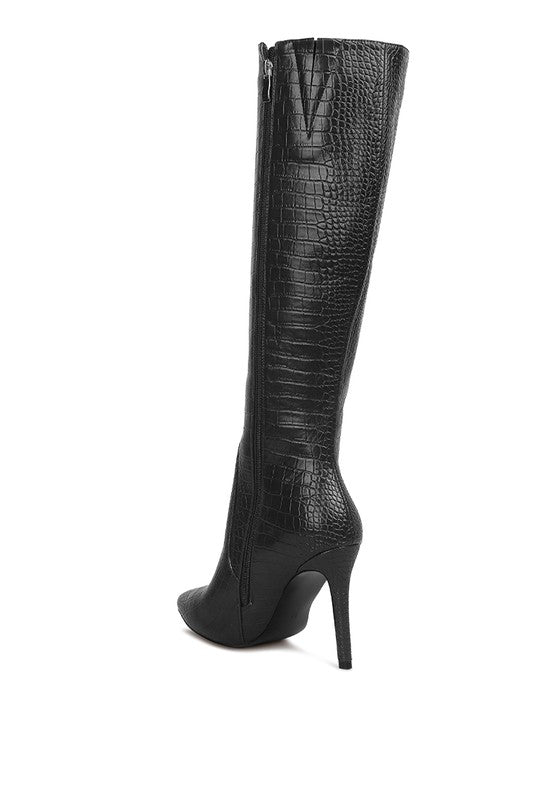 Stiletto High Heeled Crocodile Knee Boots
