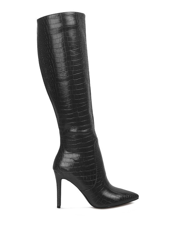 Stiletto High Heeled Crocodile Knee Boots
