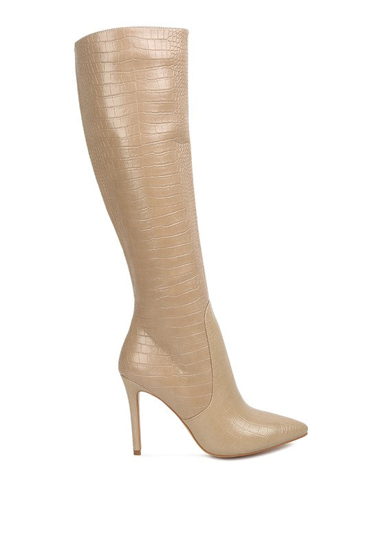 Stiletto High Heeled Crocodile Knee Boots