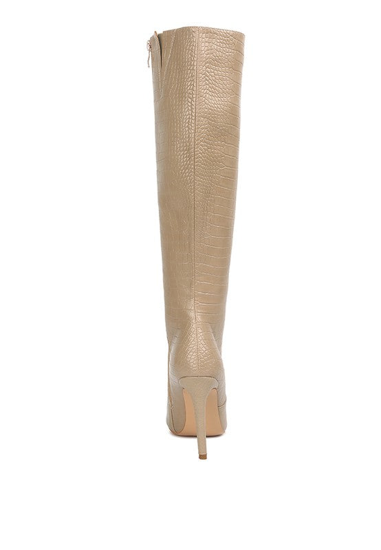 Stiletto High Heeled Crocodile Knee Boots