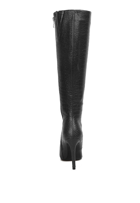 Stiletto High Heeled Crocodile Knee Boots