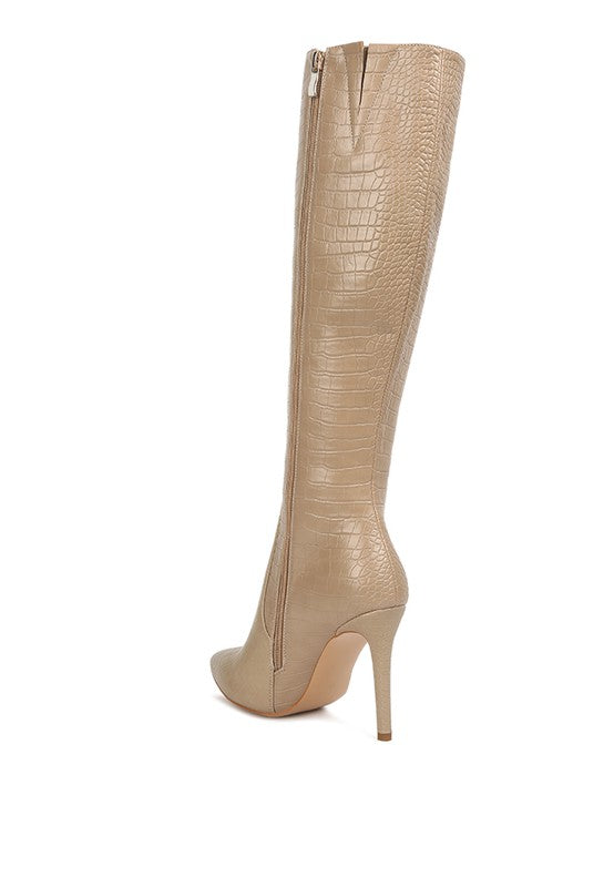 Stiletto High Heeled Crocodile Knee Boots