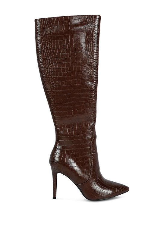 Stiletto High Heeled Crocodile Knee Boots