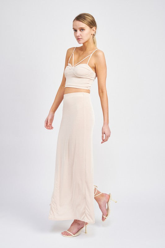 Stretch Waistband Maxi Dress High Back Split