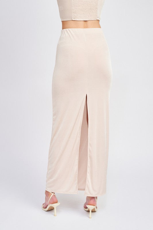 Stretch Waistband Maxi Dress High Back Split