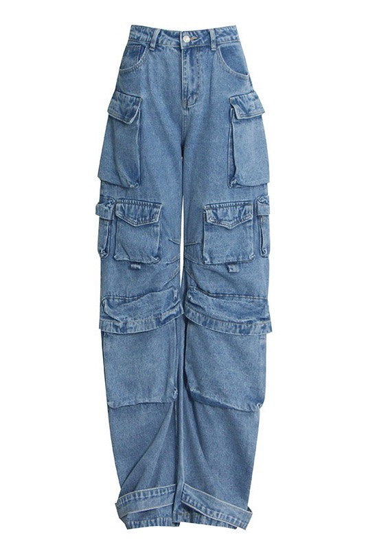 Loose Fit Cargo Denim Pants