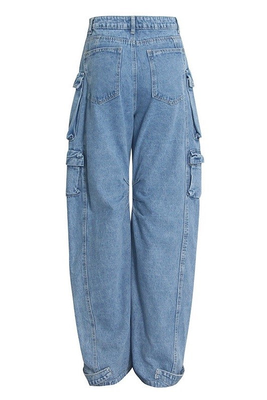Loose Fit Cargo Denim Pants