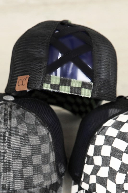 Mesh Checkered Pattern Baseball Cap Criss-Cross