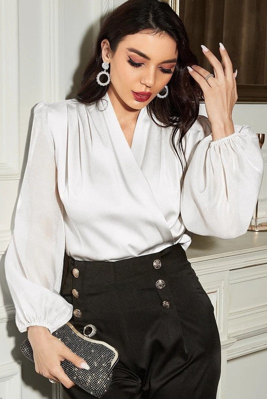 Silky Blouse Sheer Long Sleeve Top