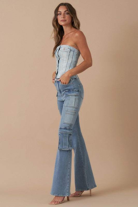 Ladies Cargo Bootleg Denim Jeans
