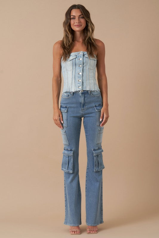 Ladies Cargo Bootleg Denim Jeans