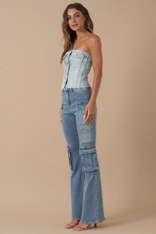 Ladies Cargo Bootleg Denim Jeans