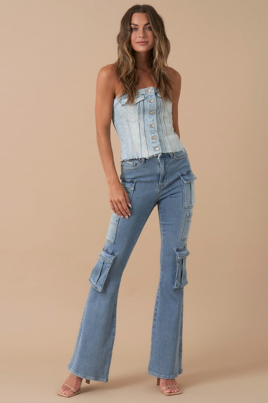 Ladies Cargo Bootleg Denim Jeans