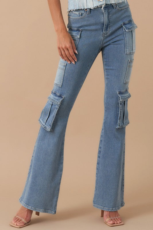 Ladies Cargo Bootleg Denim Jeans