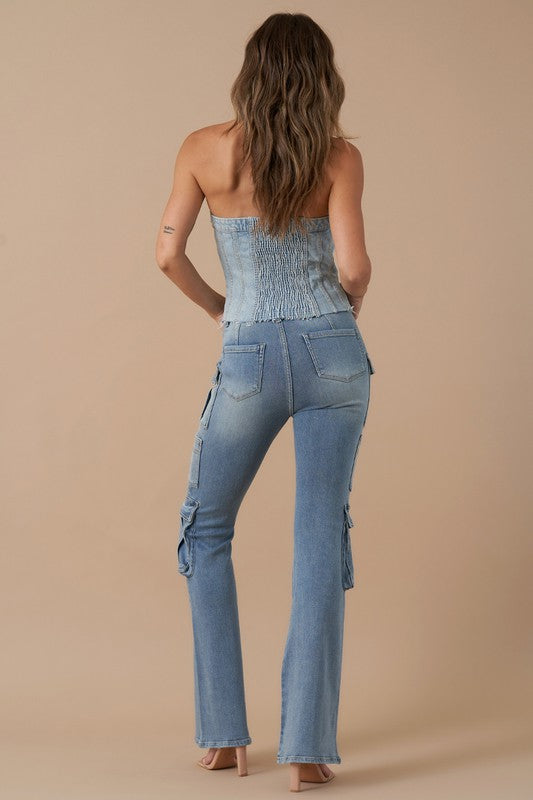 Ladies Cargo Bootleg Denim Jeans