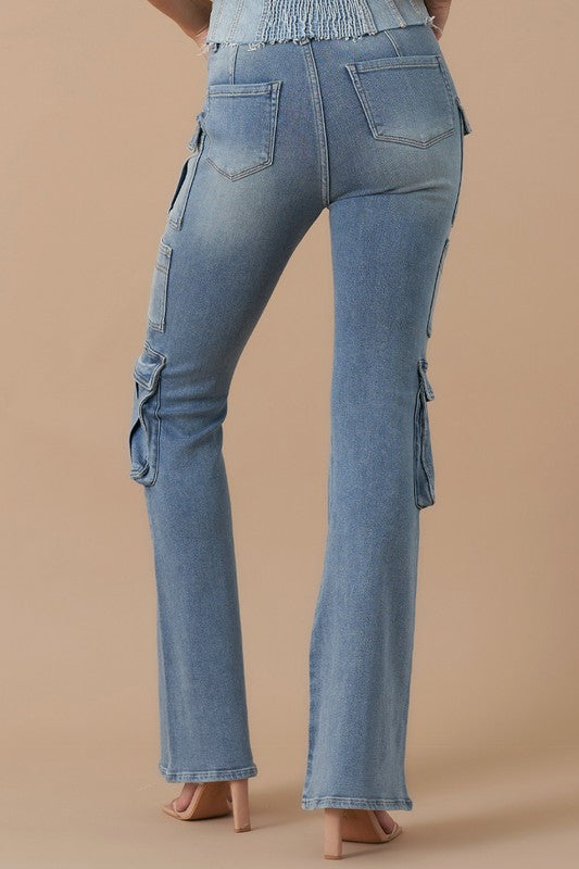 Ladies Cargo Bootleg Denim Jeans