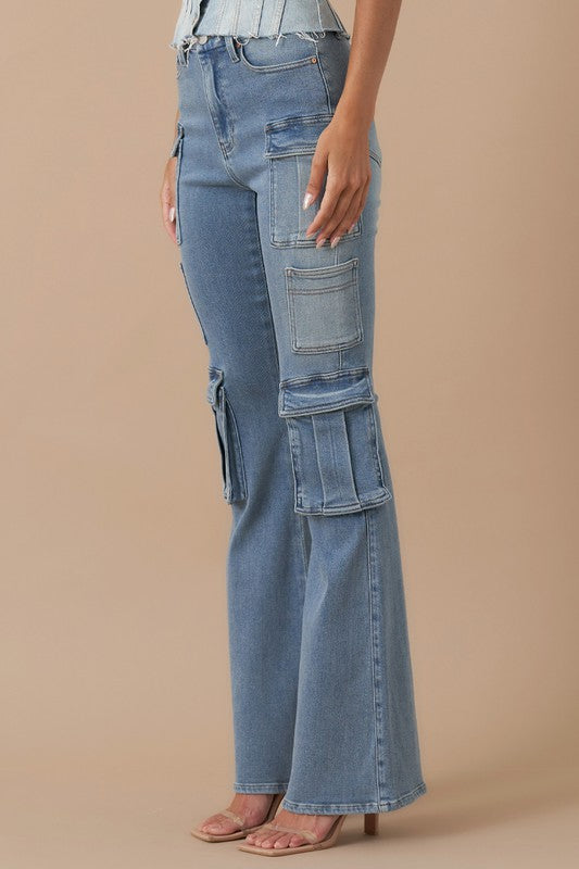 Ladies Cargo Bootleg Denim Jeans