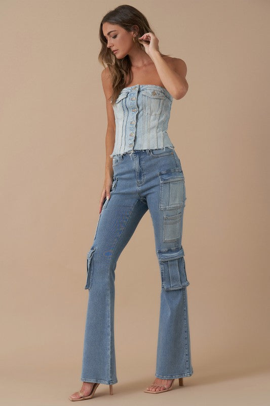 Ladies Cargo Bootleg Denim Jeans
