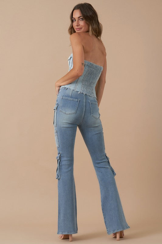 Ladies Cargo Bootleg Denim Jeans