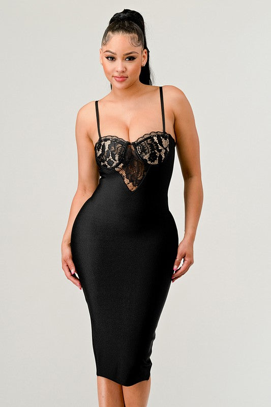 Lace Cocktail BodyCon Midi Dress