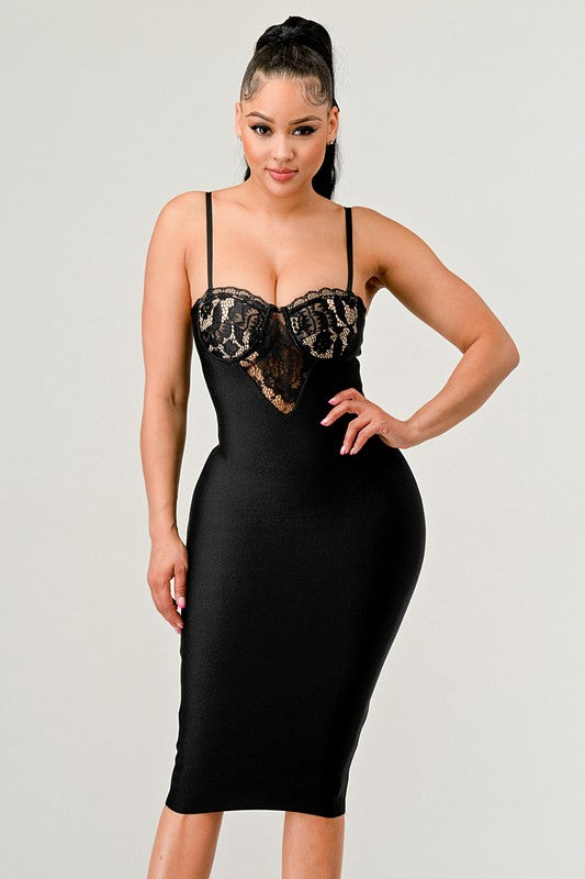 Lace Cocktail BodyCon Midi Dress