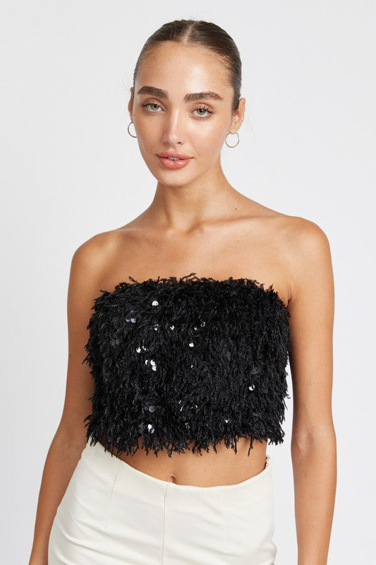 Feather and Sequins Crop Top