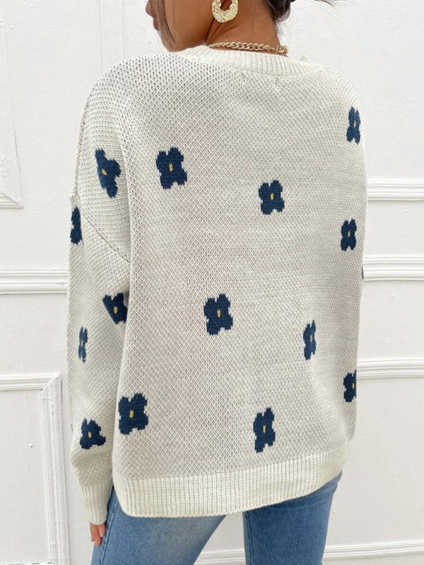 Flower Print Knit Sweater