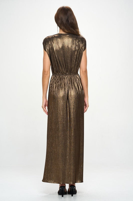 Made in USA Sleeveless Metallic Maxi Dress