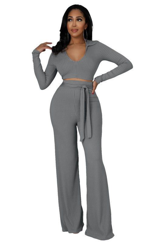 Two Piece Long Sleeve Top and Pant Set