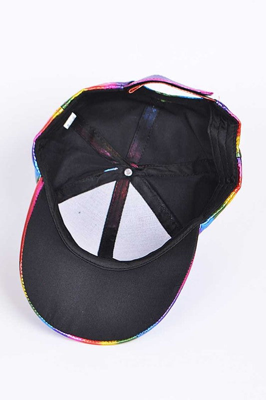 Stripe Rainbow PU Leather Cap