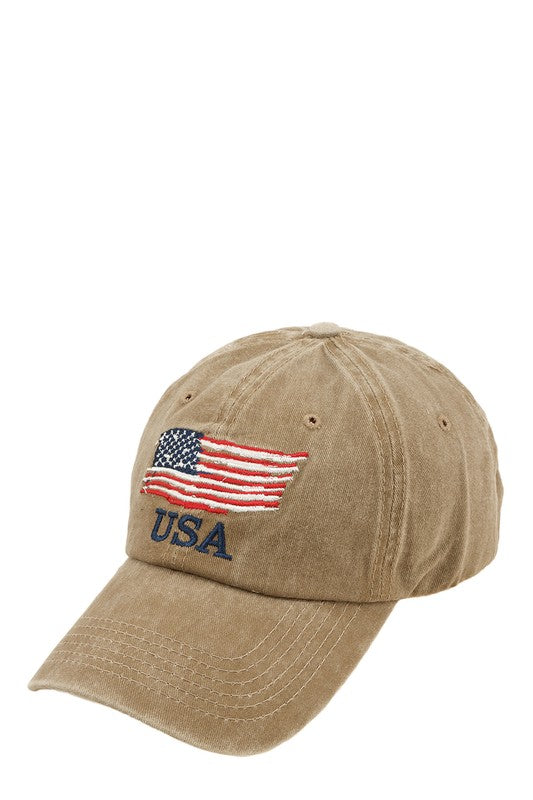 American Flag Embroidered Fitted Cap