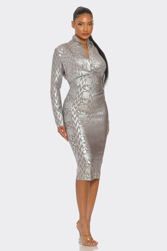 Metallic Zigzag Bandage dress