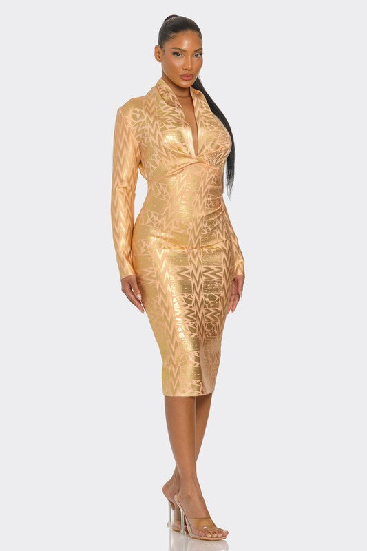 Metallic Zigzag Bandage dress