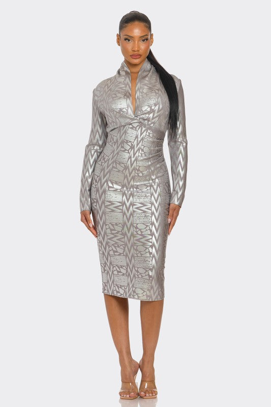 Metallic Zigzag Bandage dress