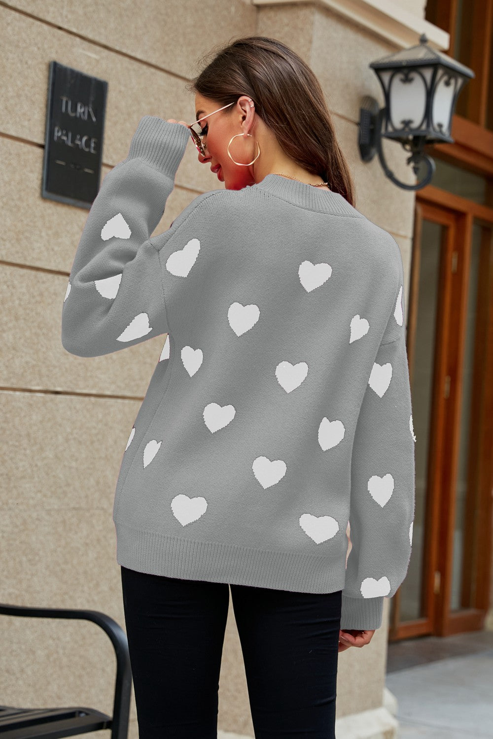 Sweet Heart Lantern Sleeve Round Neck Sweater