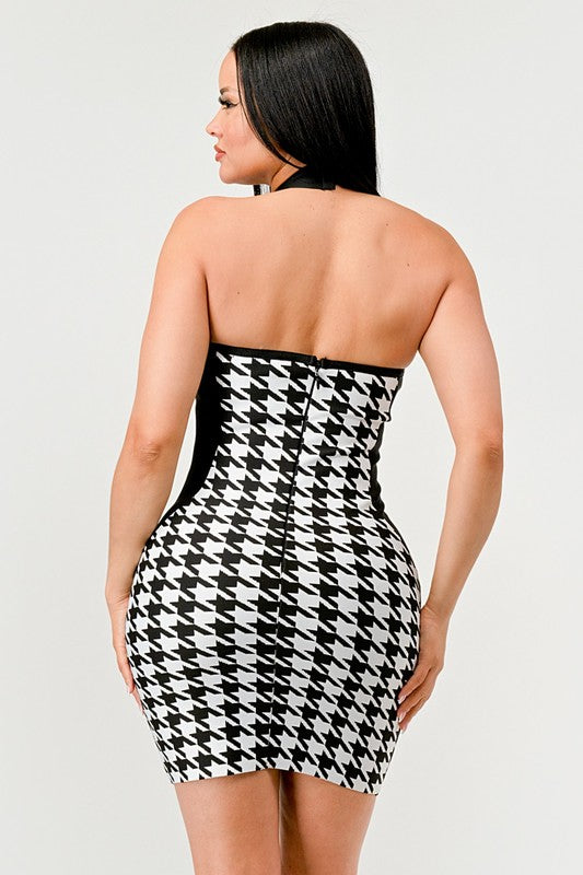 Checkered Illusion Bandage Dress
