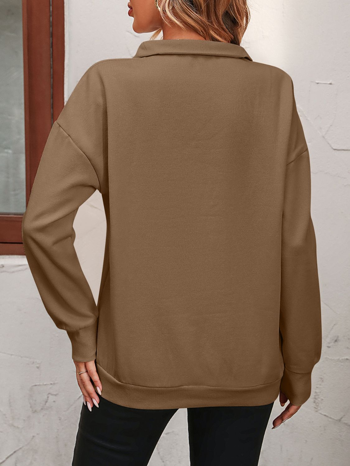Half Zip-Up Dropped Shoulder Pullover Sweatshirt