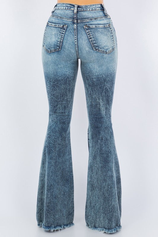 Storm Cloud Thigh Distressed Bell Bottom Jean